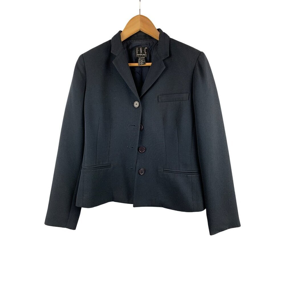 I.N.C Womens Grey Blazer Jacket 4P Petite Polyester/Acetate